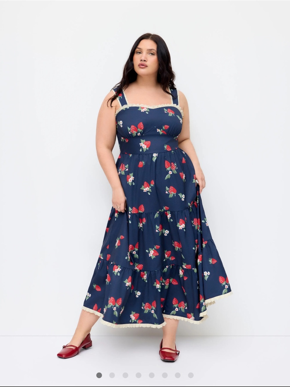 Cider Strawberry Ruffle Hem Maxi Dress